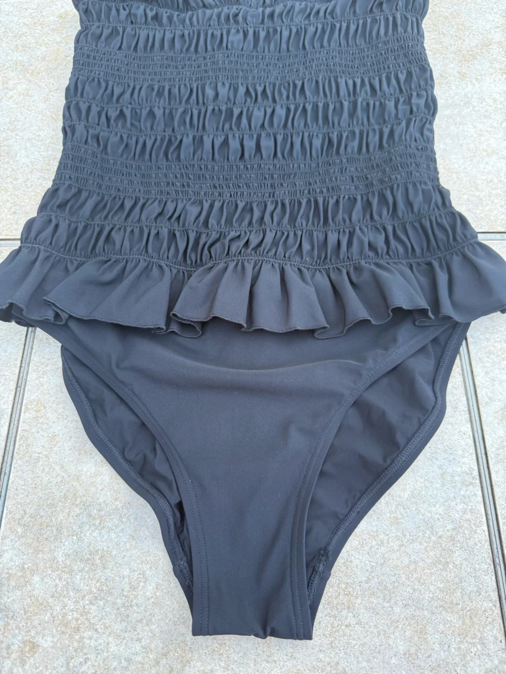 Tory Burch Women's Costa Smocked One Piece Ruffled Swimsuit, Black